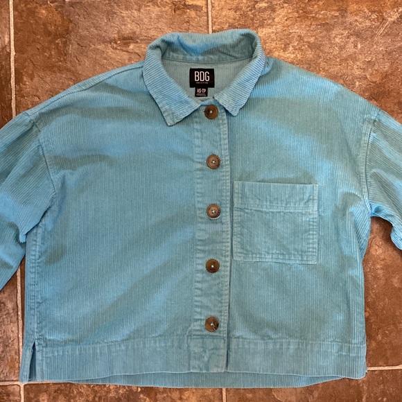 BDG cropped corduroy button up shirt teal size xs EUC worn only a couple times - Picture 3 of 5